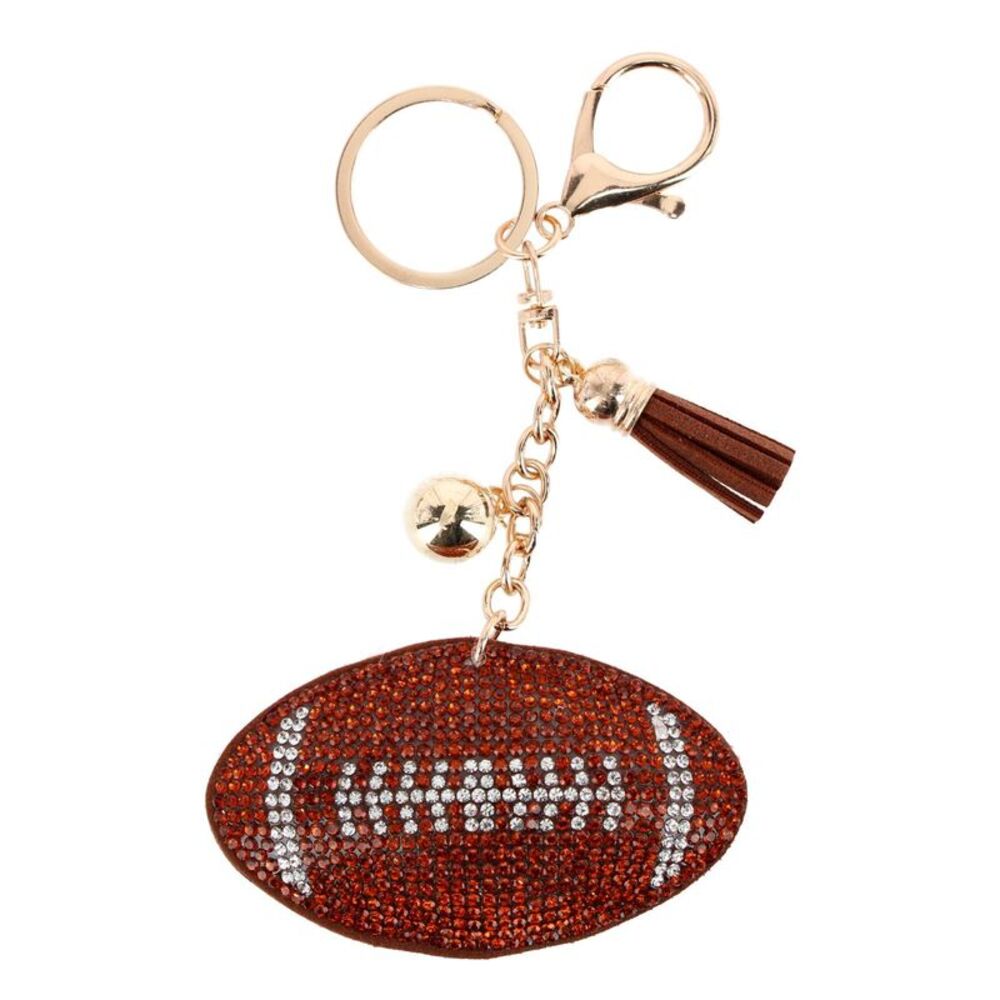 CTM Women's Rhinestone Football & Tassel Bag Charm & Key Chain